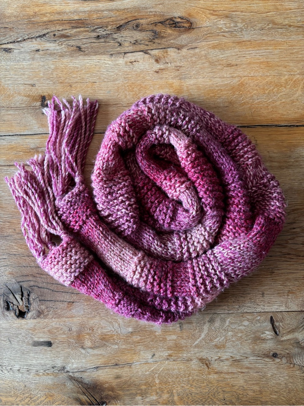 Long Hand Knit Knitted Acrylic Scarf ombré pink violet winter fall autumn